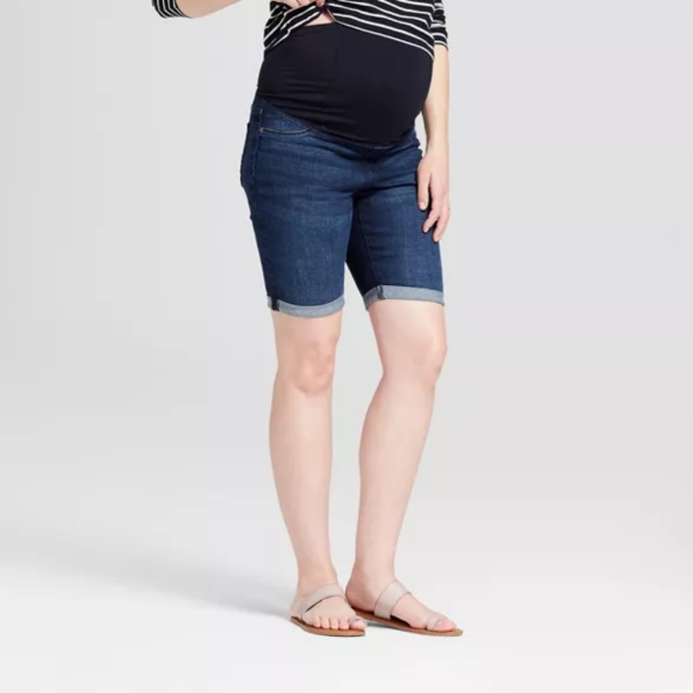 Isabel maternity dark wash Bermuda shorts
